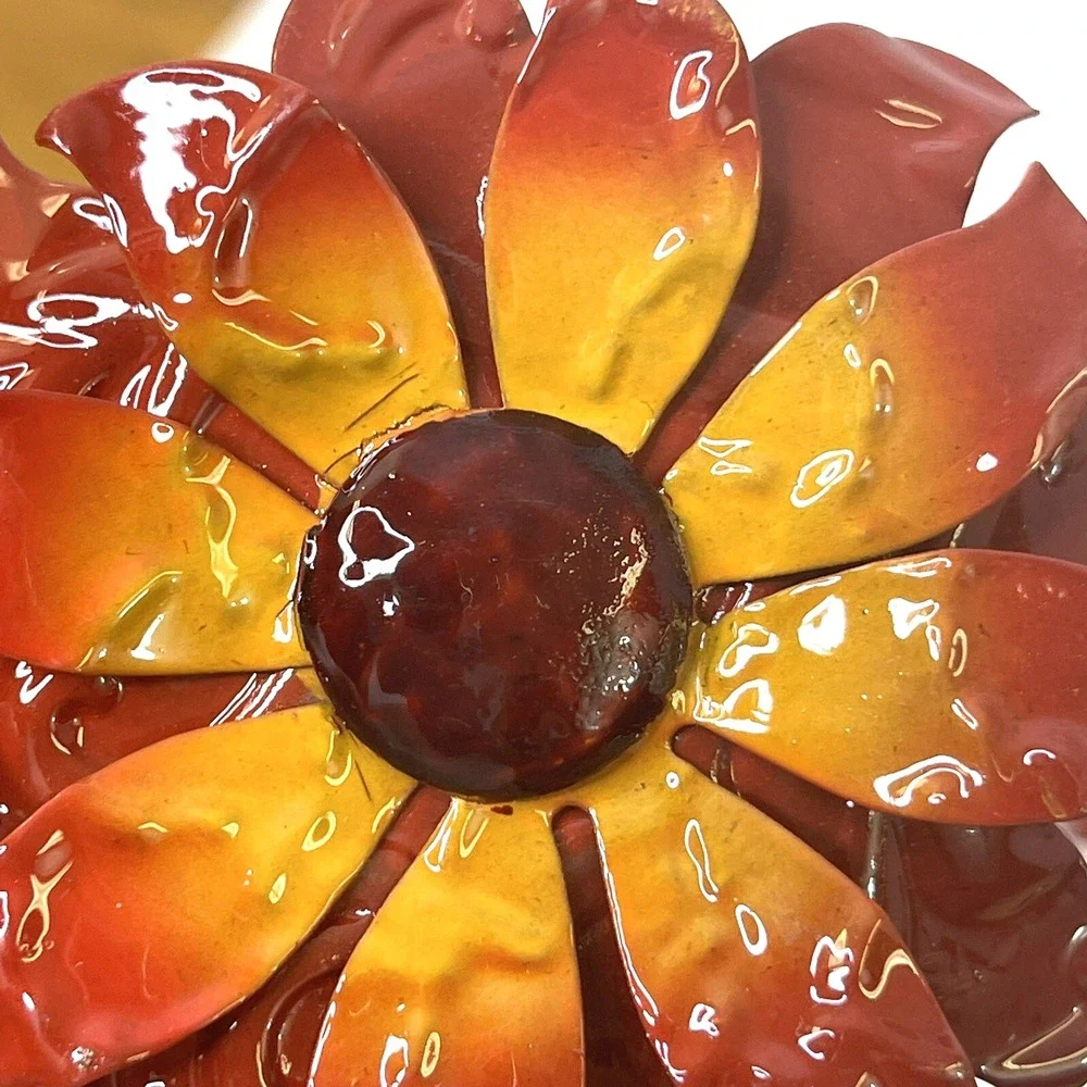 New Lot: 4 Pier One Metal Flower Napkin Rings Fall Autumn‎ Floral Enamelware Set